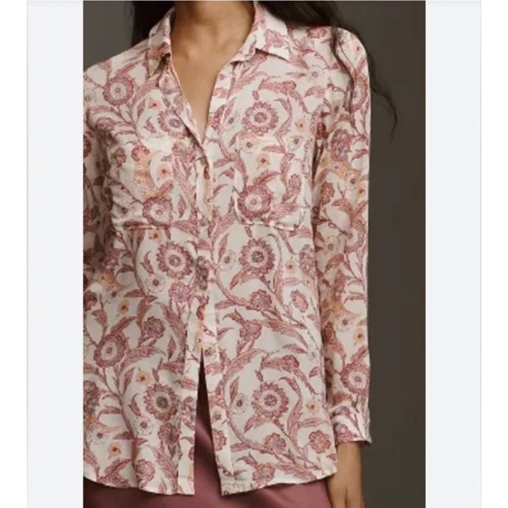 Anthropologie Pilcro Romy Relaxed Floral Button Down Long Sleeve Blouse Size XXS
